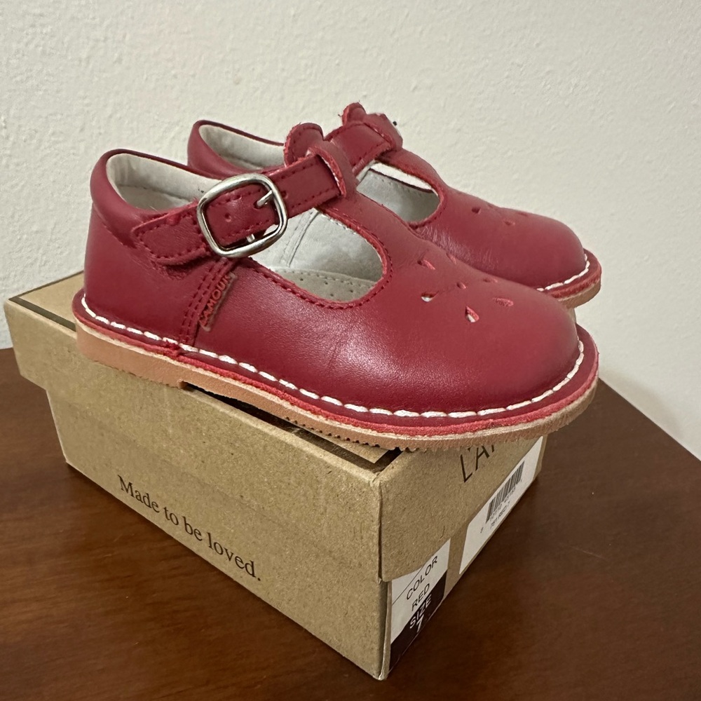L'Amour Red T-Strap Kids Leather Shoes
